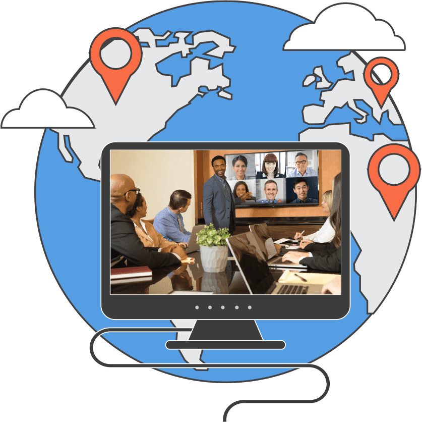 Virtual meeting with a globe