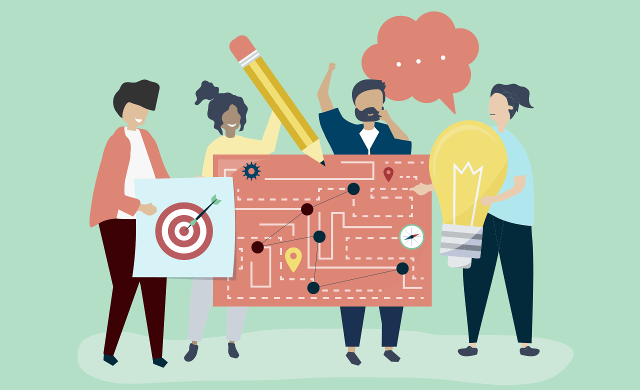 A mountain climber charting a course up a mountain