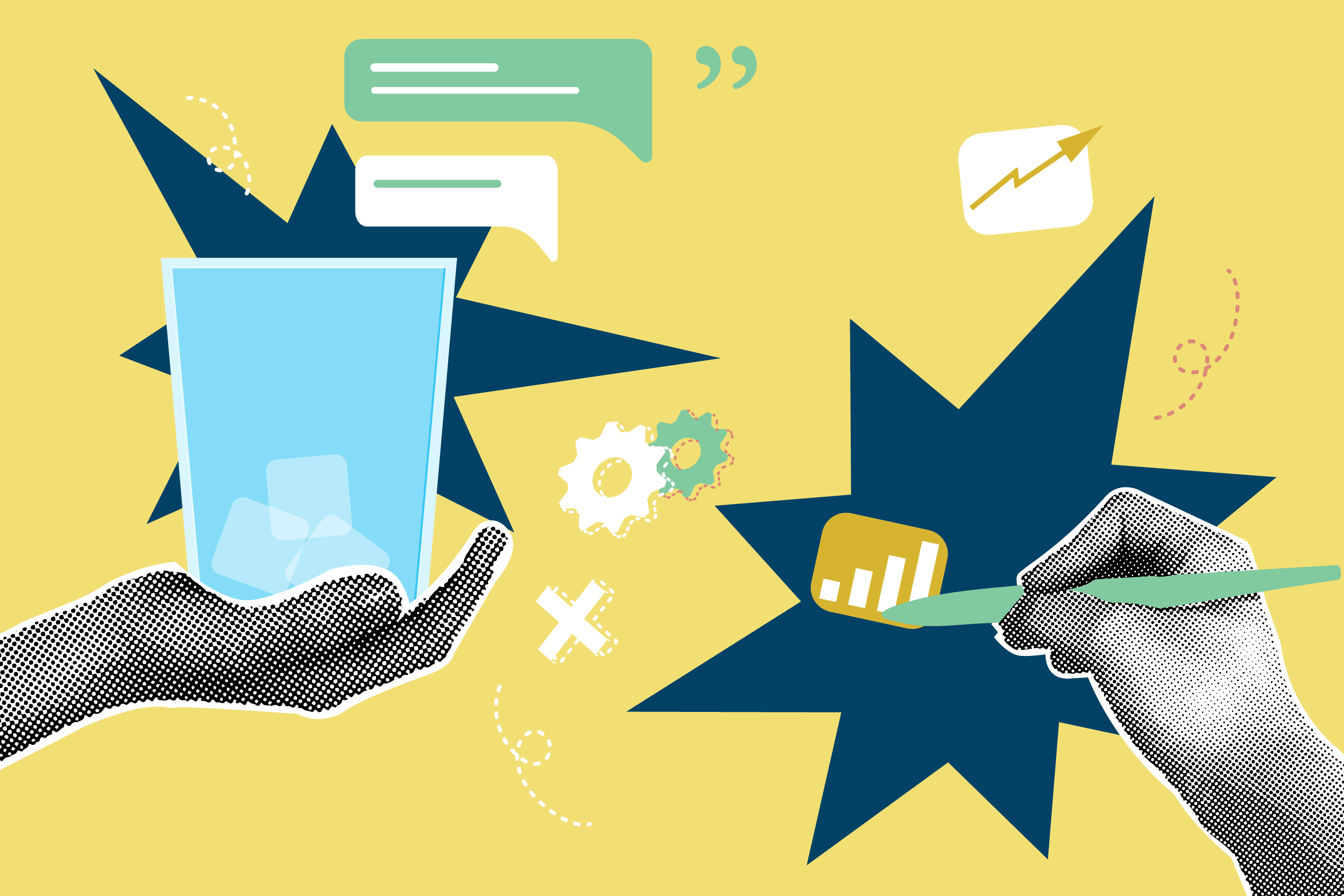 Illustration of three people with comments and questions above their heads