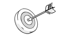 Black and white graphic of an arrow in the middle of a target