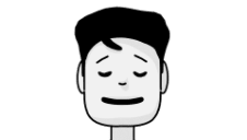 Black and white graphic of a person with short hair looking content.