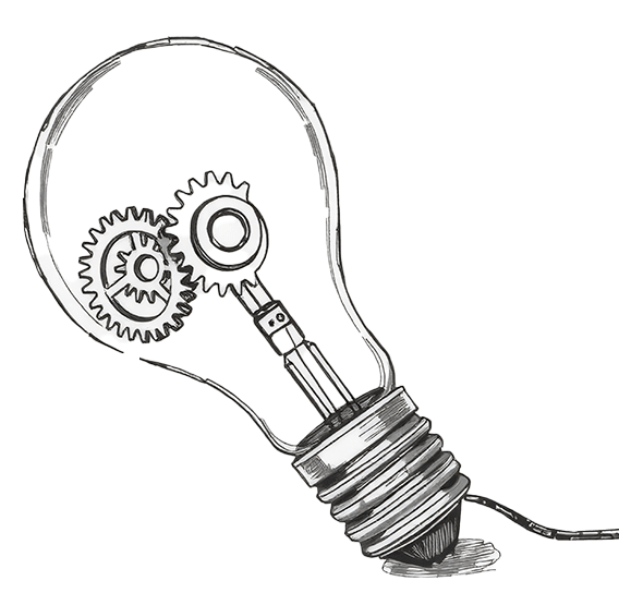An illustration of a lightbulb with gears inside of it