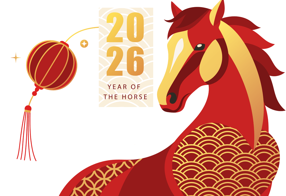 A graphic of a horse and a lantern