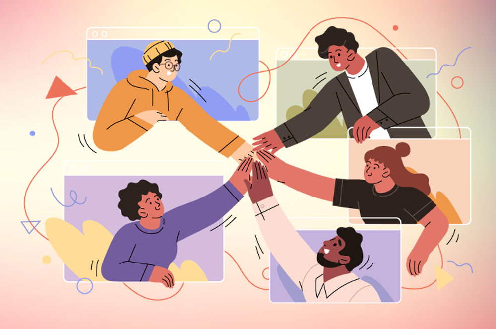 Teamwork, people reaching for each other, people working together, collaboration, arrows