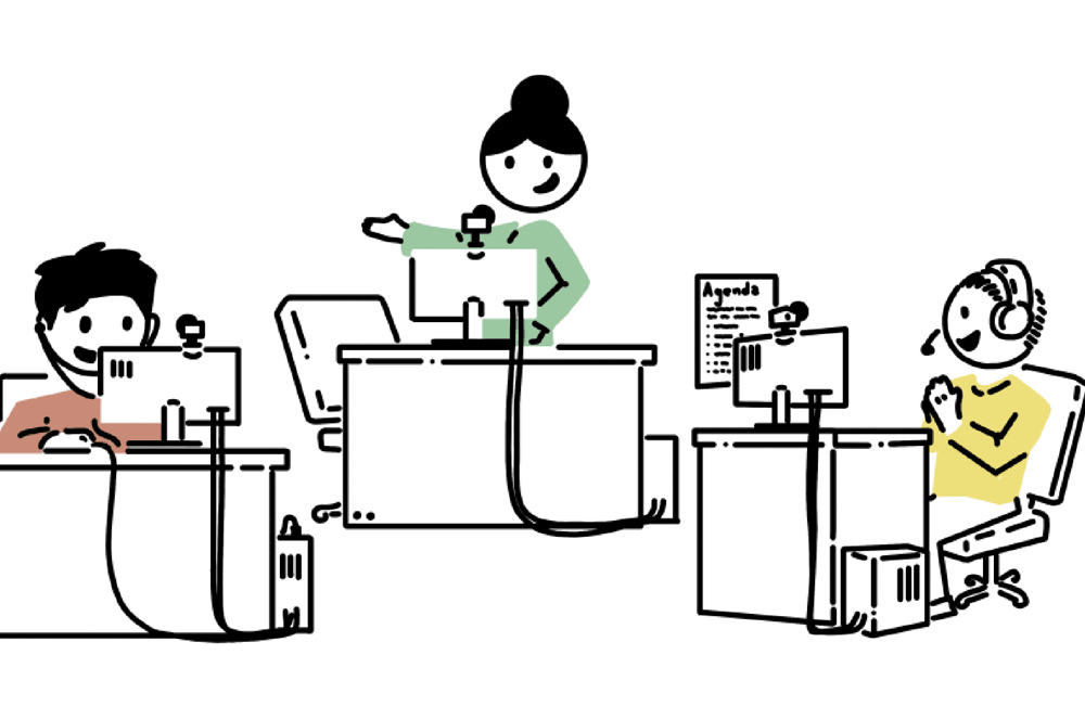 An illustration of three people working on computers at their desks