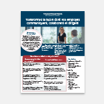 A promotional flyer for Toastmasters International features a woman speaking to a man in the foreground, set against a blue and white background with French text and a detailed table.