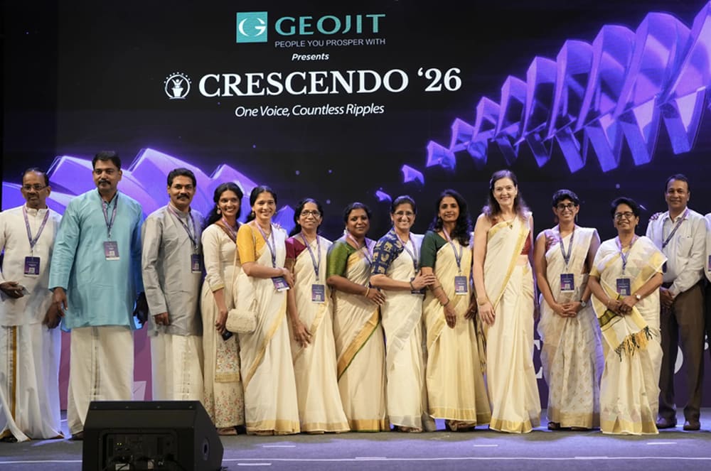 Rochat with District 121 leaders at the Crescendo Conference in India. Photo credit: Varadham Media